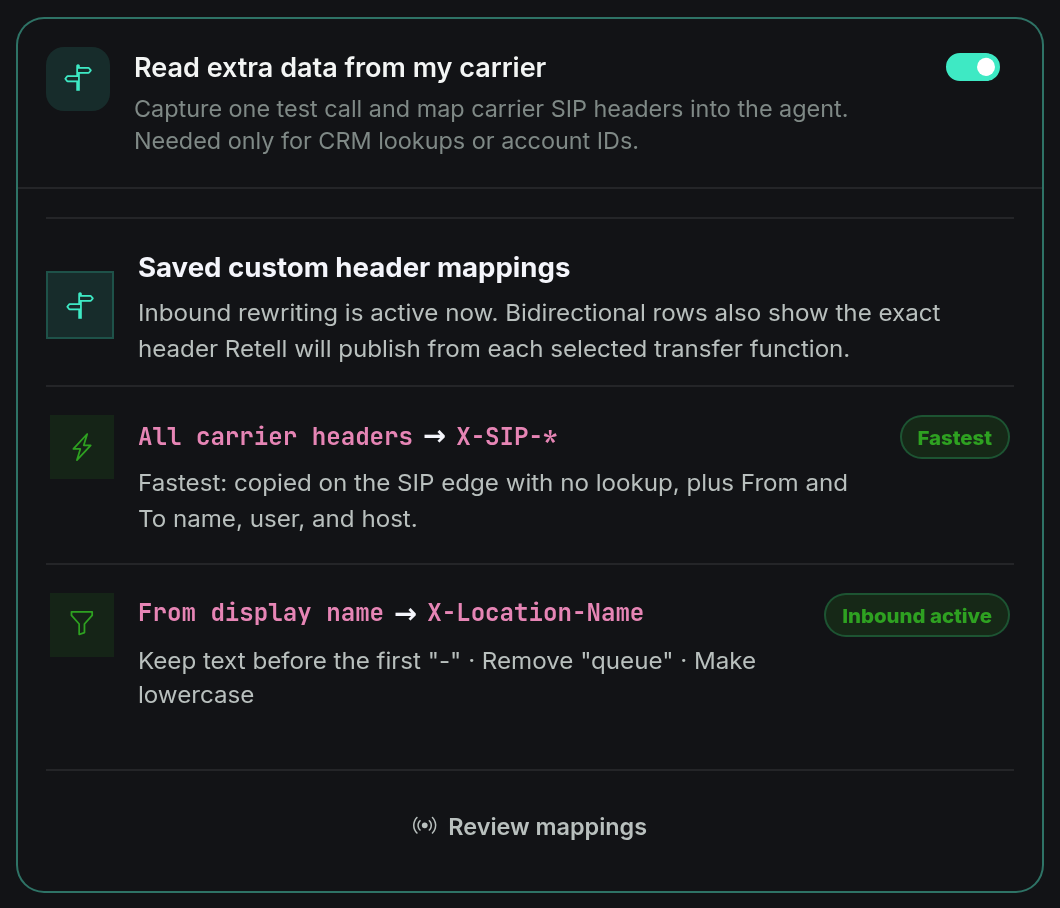 Saved mappings summary